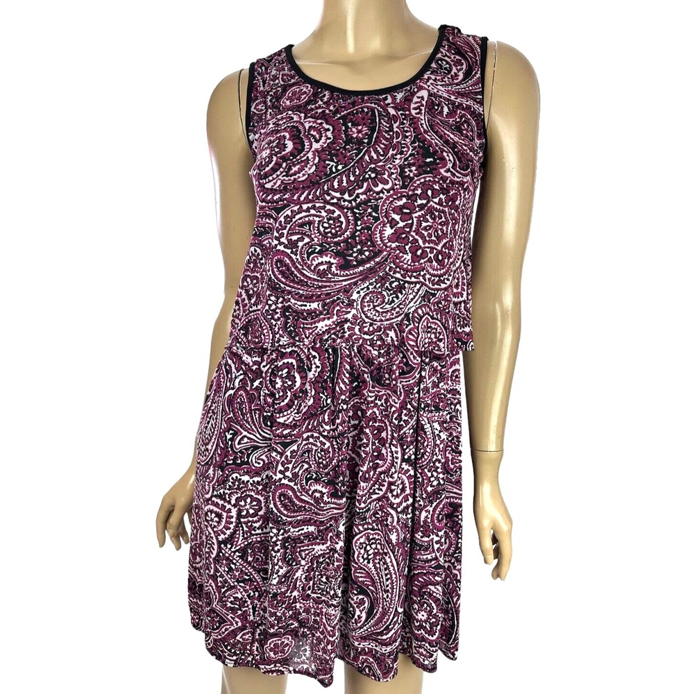 Loft Sz SP Sleeveless Dress Fit & Flare Overlay Elastic Waist Pleated Purple,Blk